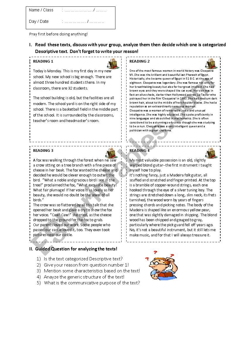 DESCRIPTIVE TEXT worksheet