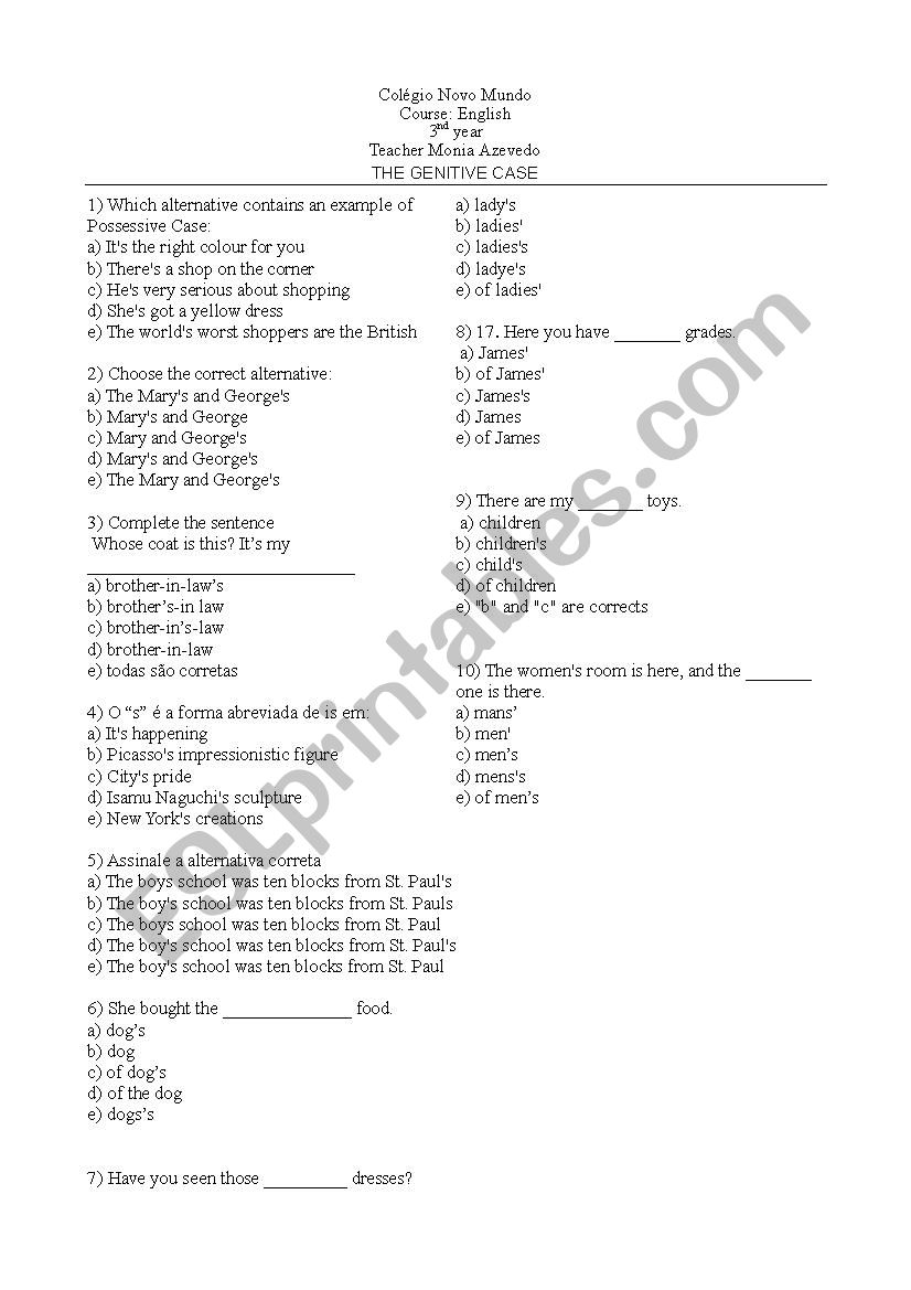 Genitive Case worksheet