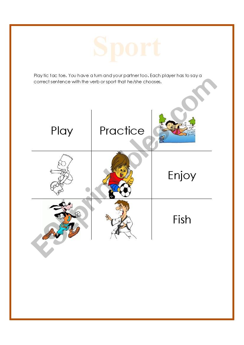 sports Tic tac toe worksheet