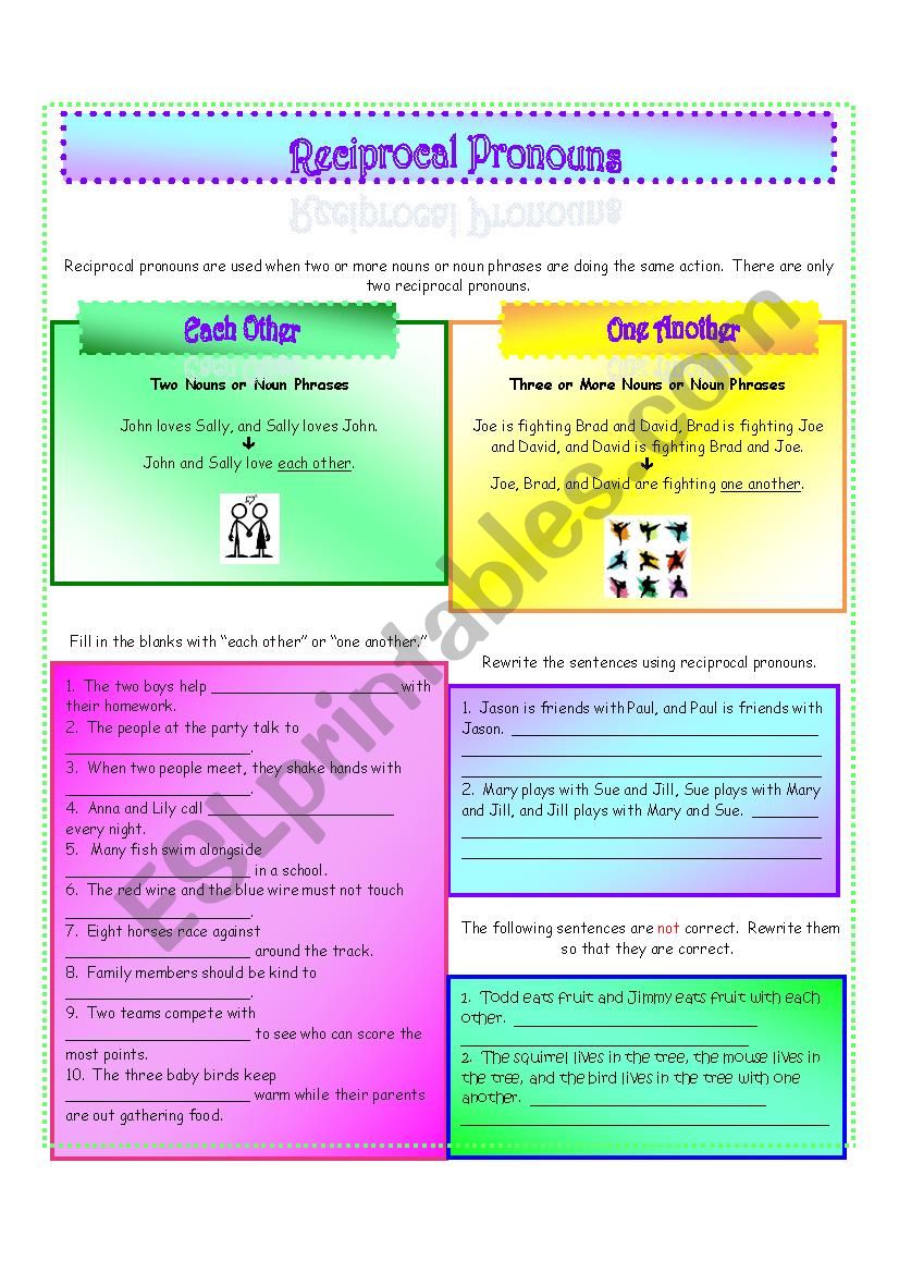 Reciprocal Pronouns Exercises