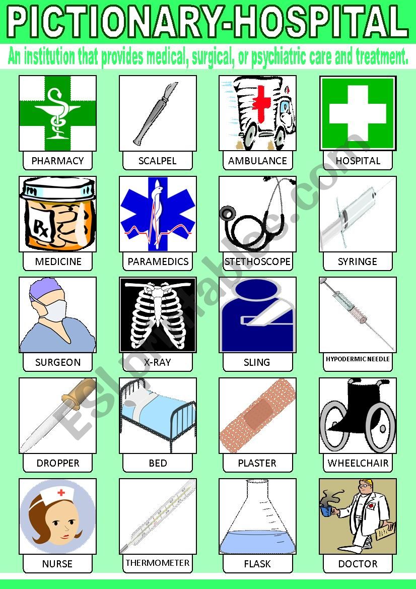 Hospital Pictionary worksheet