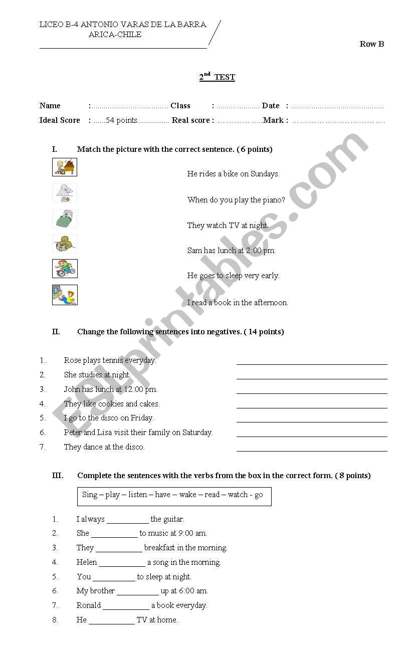 simple present test worksheet