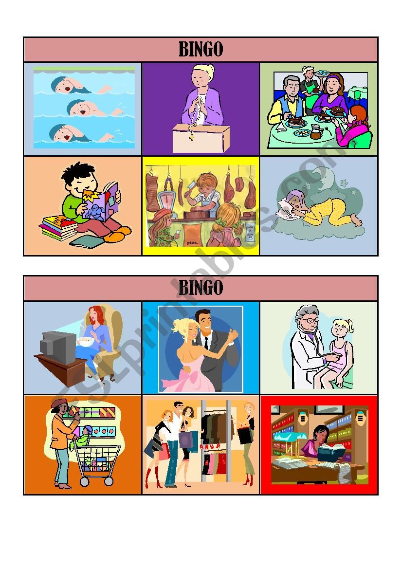VERB TENSES BINGO CARDS/ playing cards 1/5