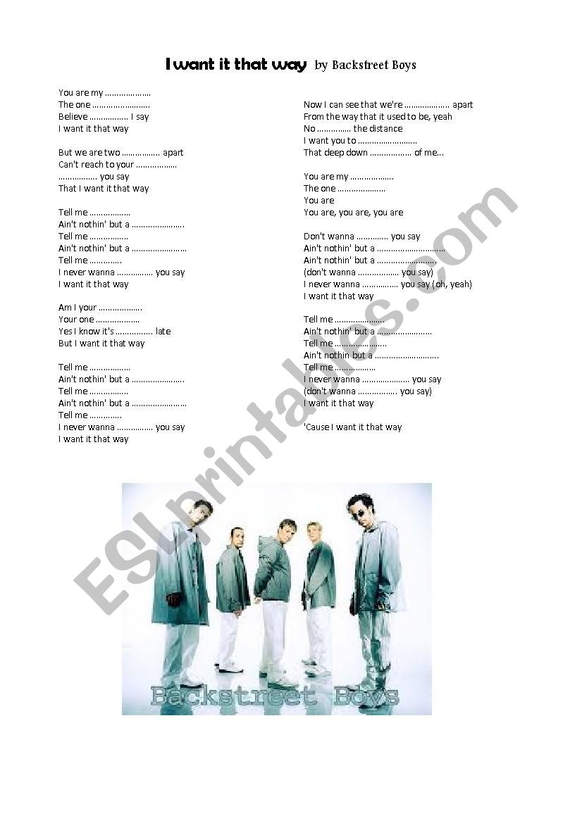 I want it that way worksheet