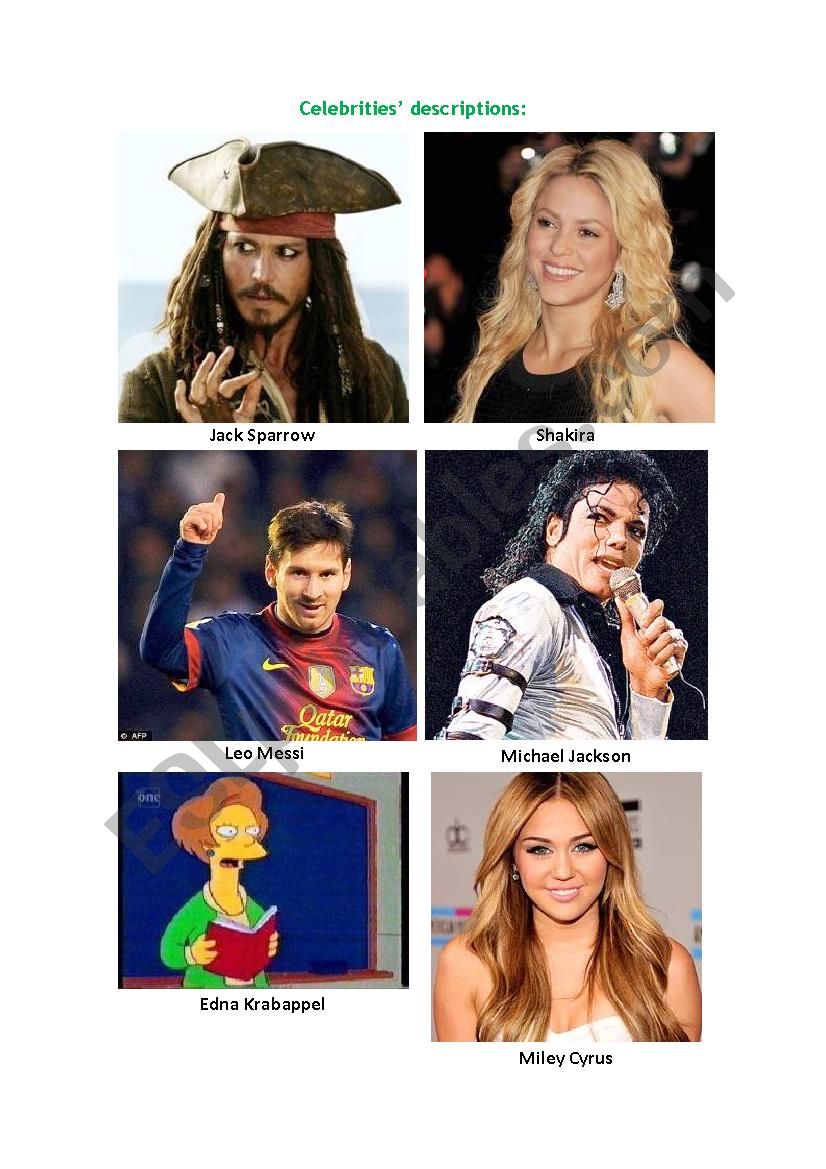 Celebrities´ description - ESL worksheet by carlahollins