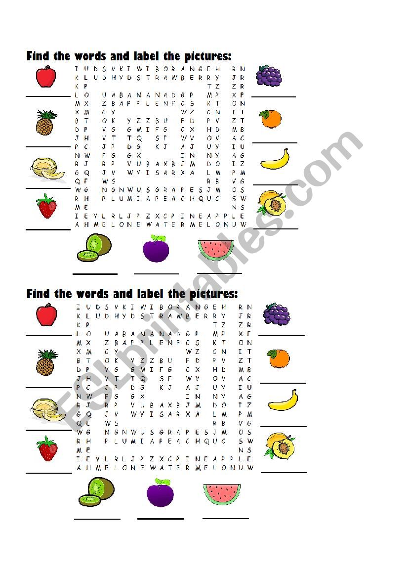 Wordsearch - Fruit worksheet