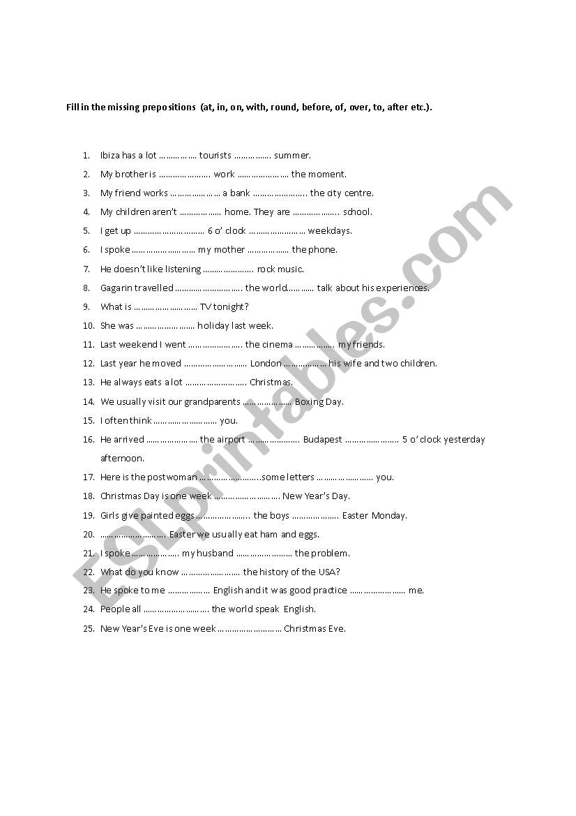 prepositions worksheet