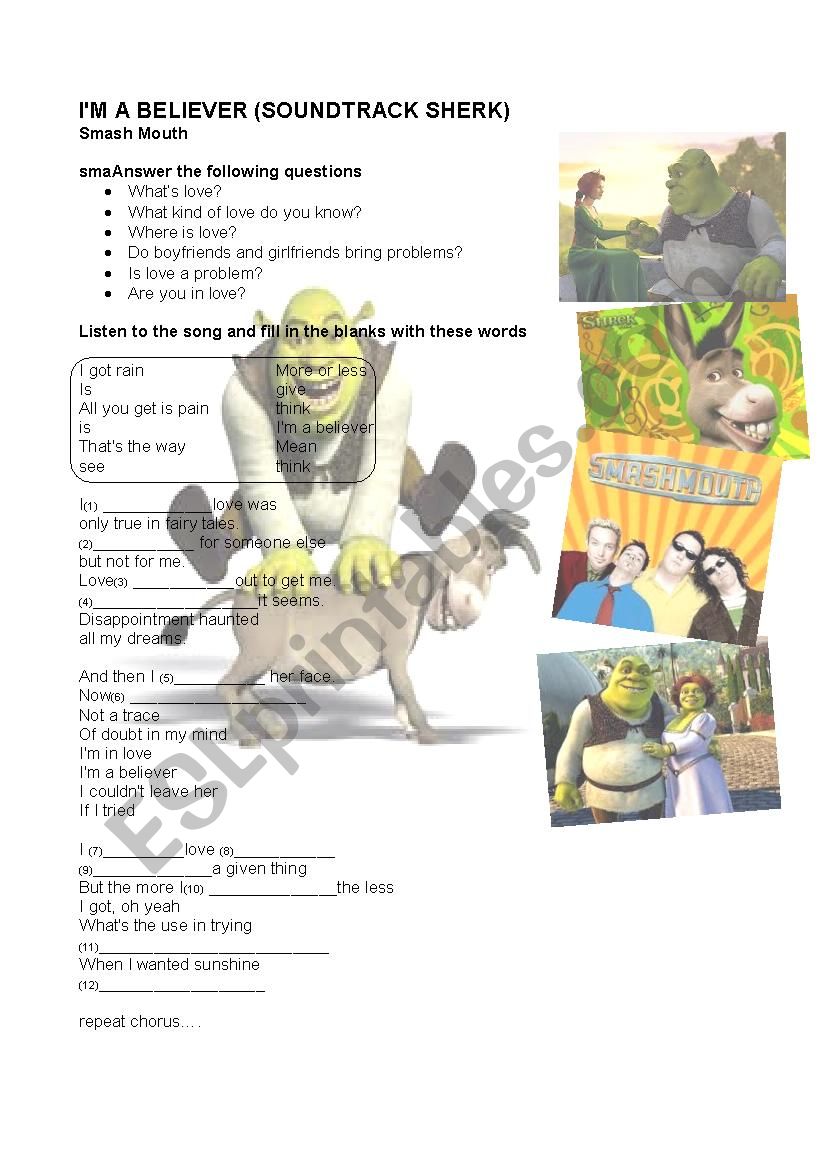 shrek worksheet