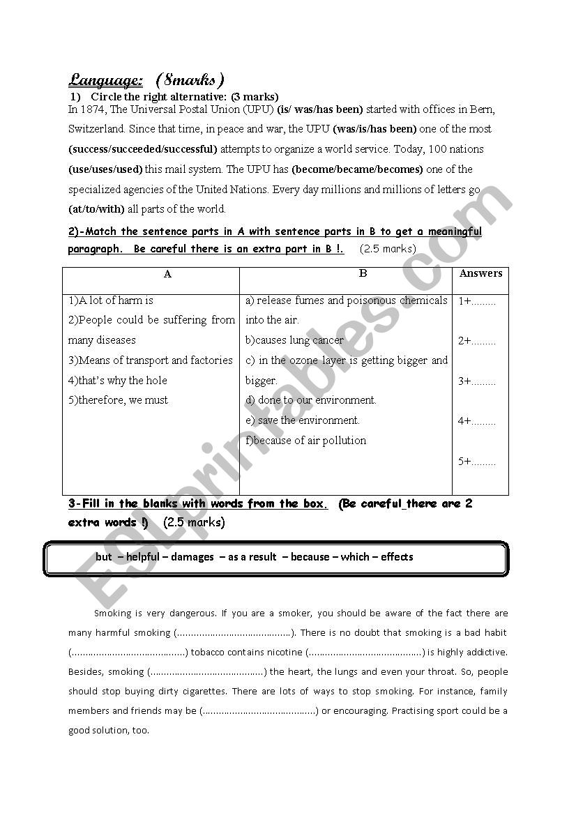 a test for 9th formers worksheet