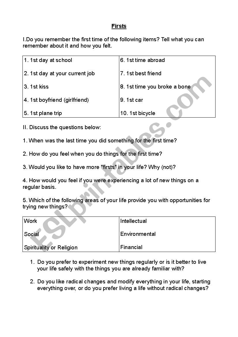 firsts worksheet