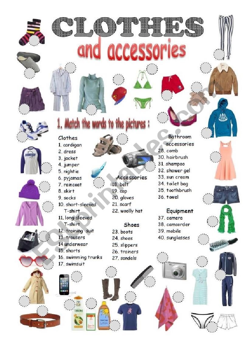 Clothes and accessories 1 - ESL worksheet by bleuet