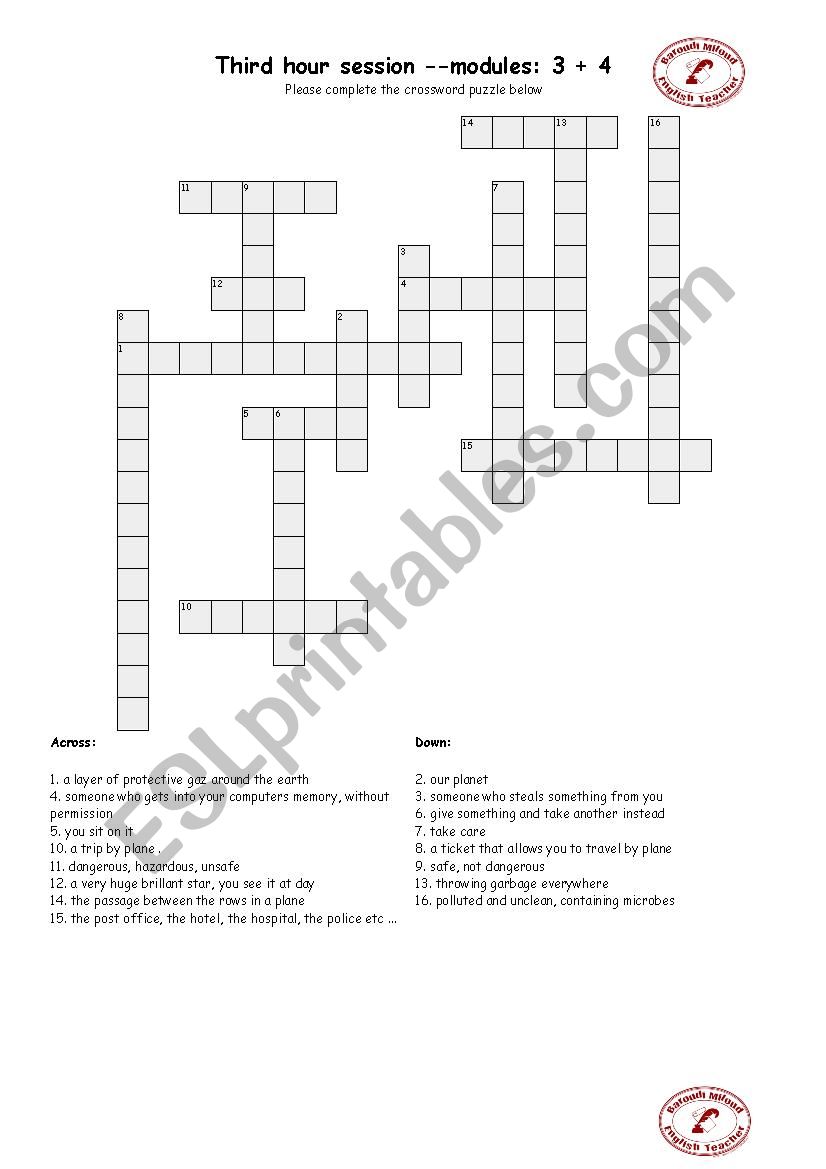 Crossword worksheet