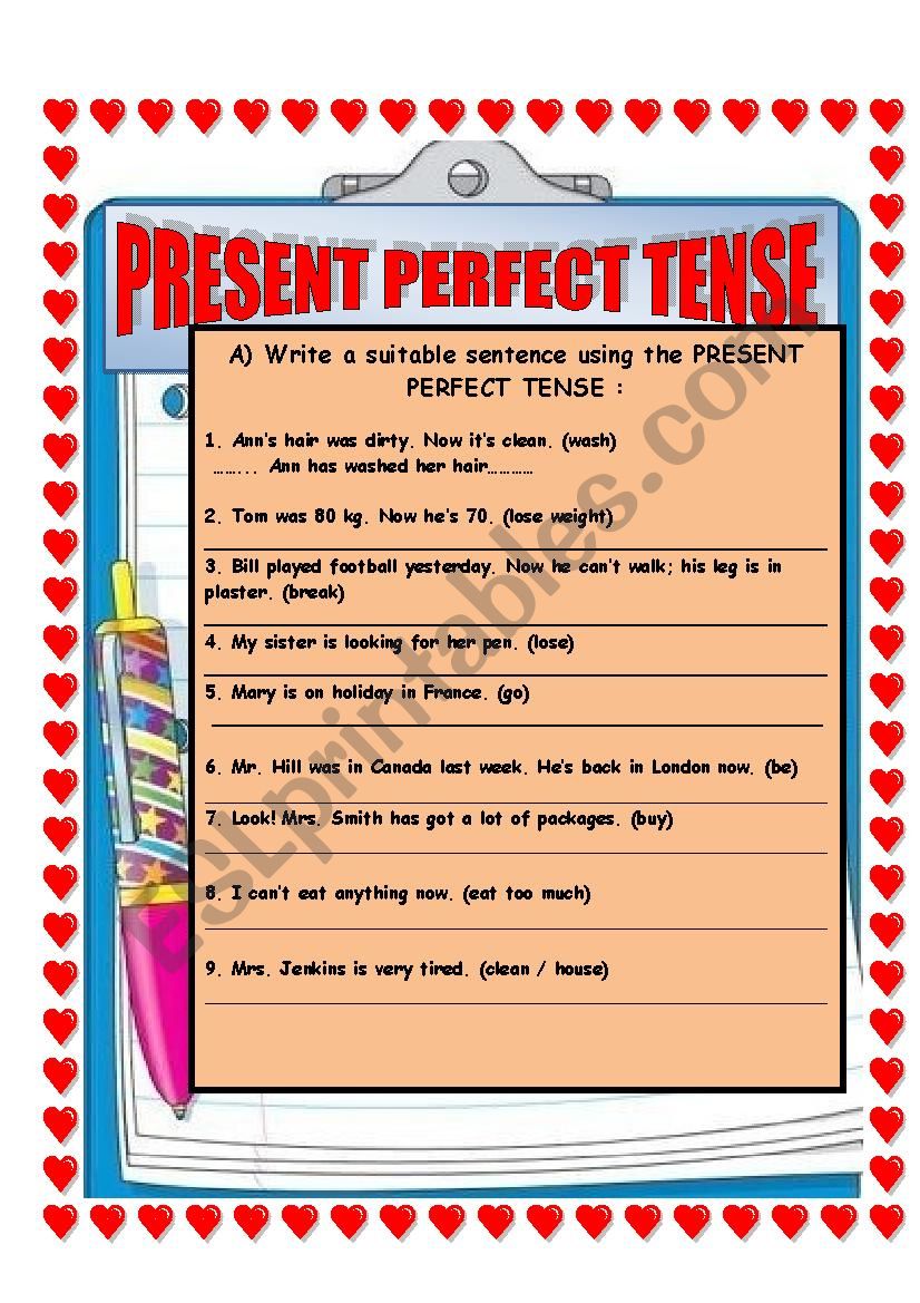 Present Perfect Tense Worksheet