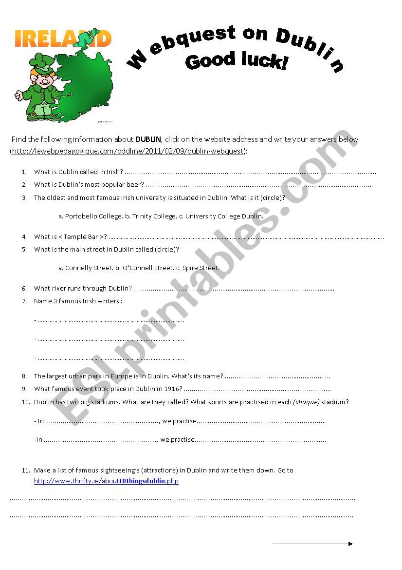 Dublin Webquest worksheet