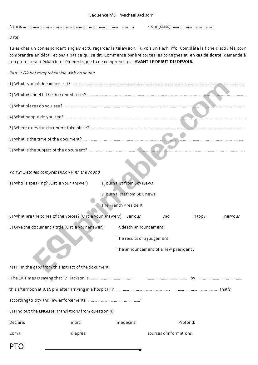 Final oral comprehension on Michael Jacksons death 