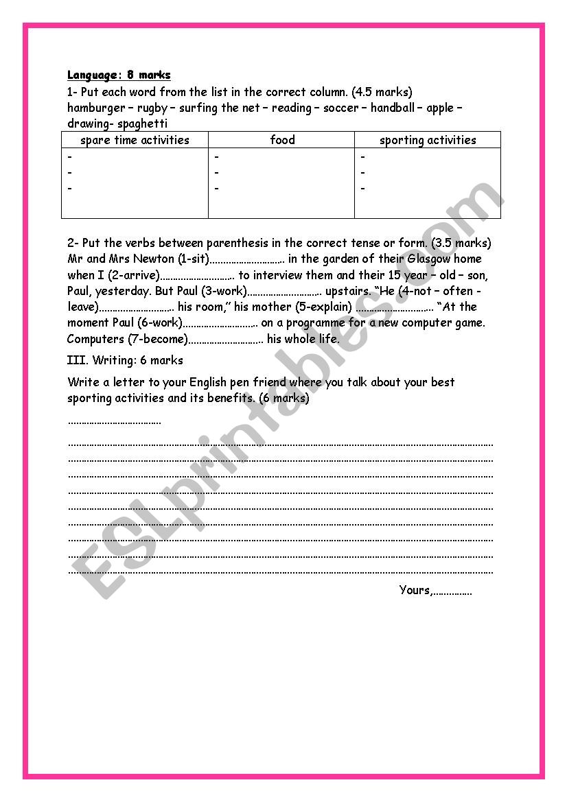 8th form end of term test 2 part 2