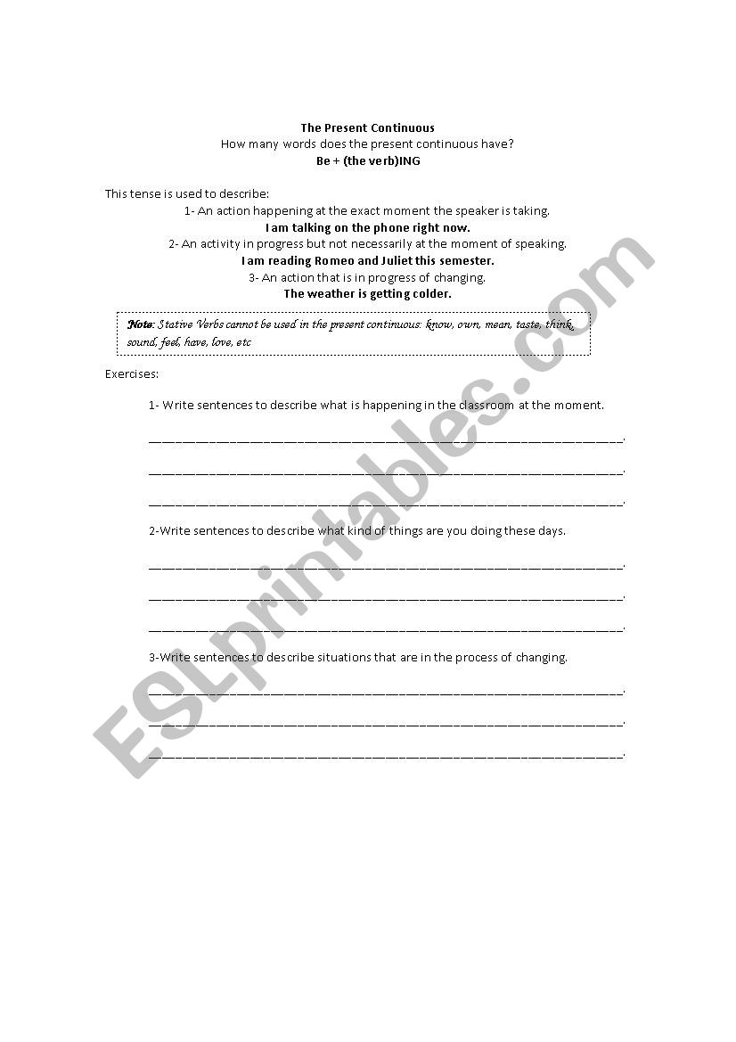 The present continuous worksheet