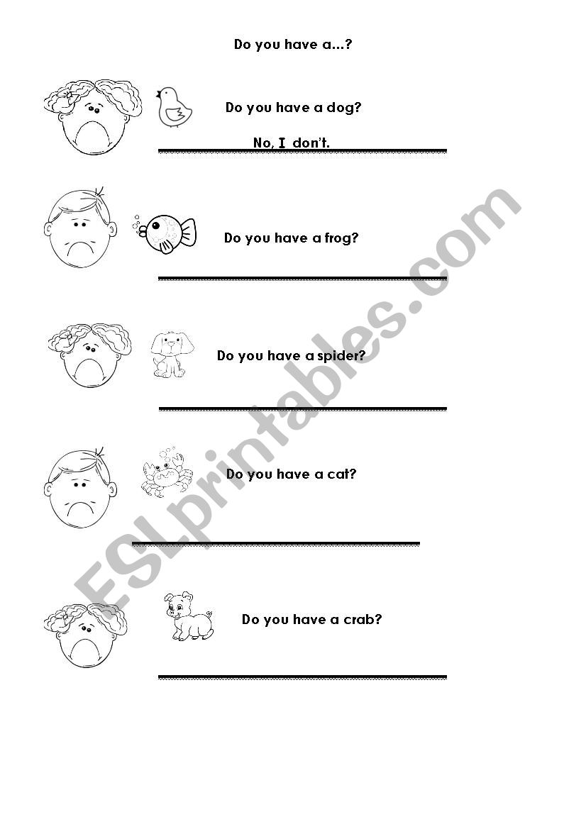 do you have a pet? worksheet