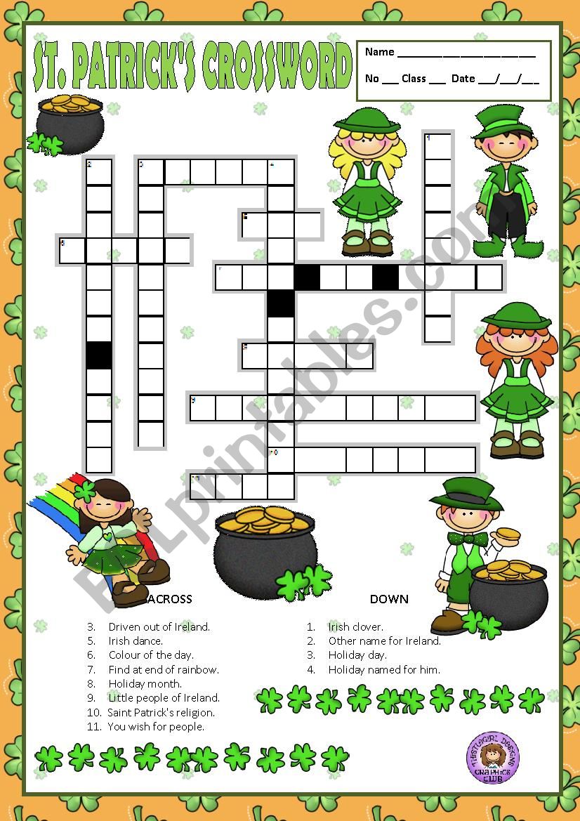 ST. PATRICKÂ´S - CROSSWORD worksheet