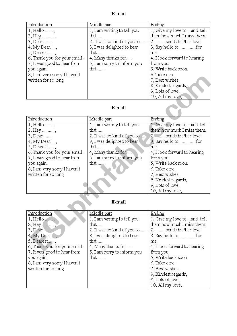 E-mail - Useful expressions  worksheet
