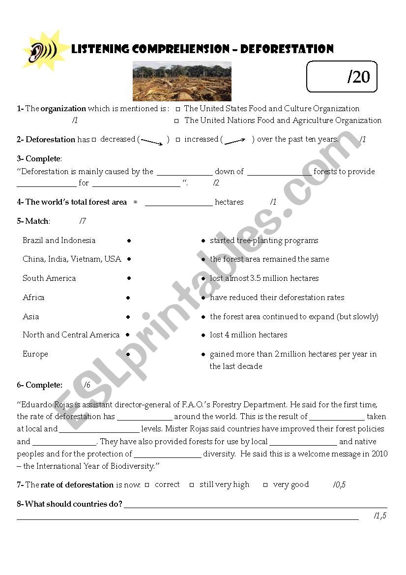 Listening Comprehension - Deforestation (link + script)