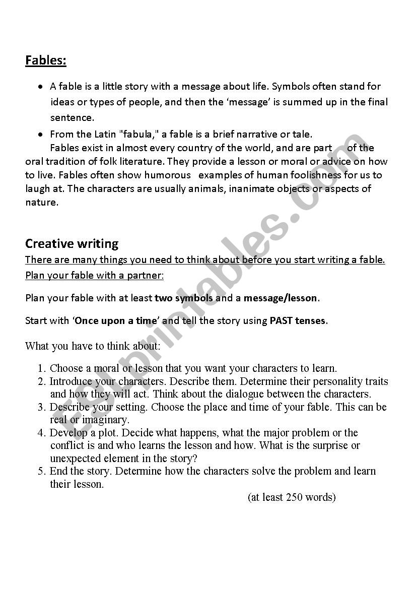 Creative writing - Writing a fable