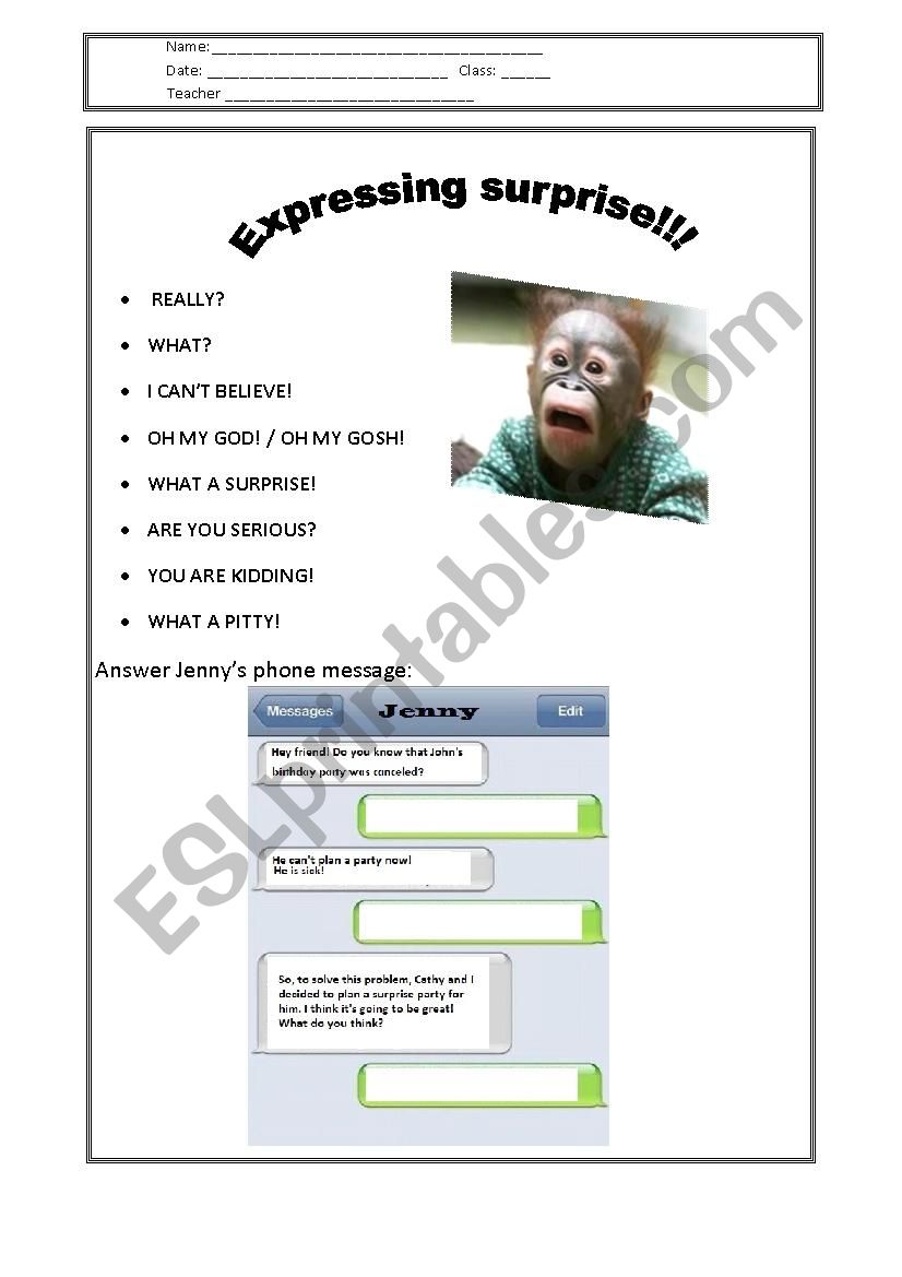 Expressing surprise! worksheet