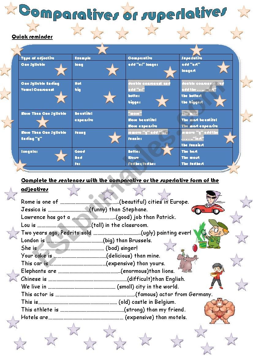 Exercises about comparatives and superlatives