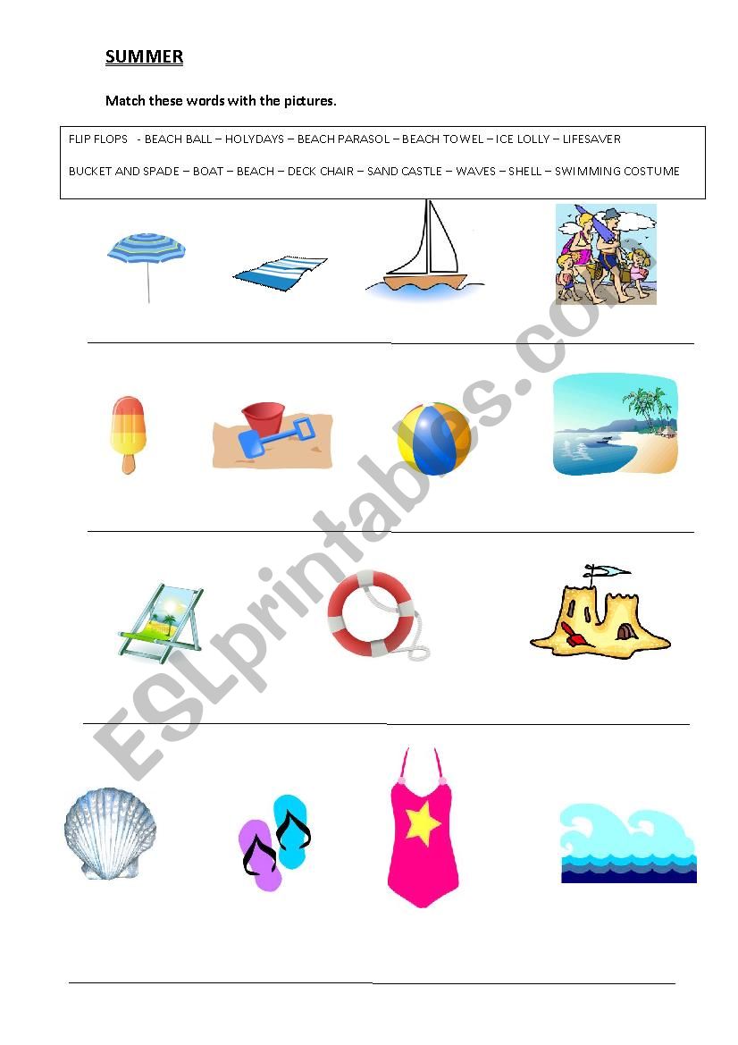Vocabulary SUMMER worksheet