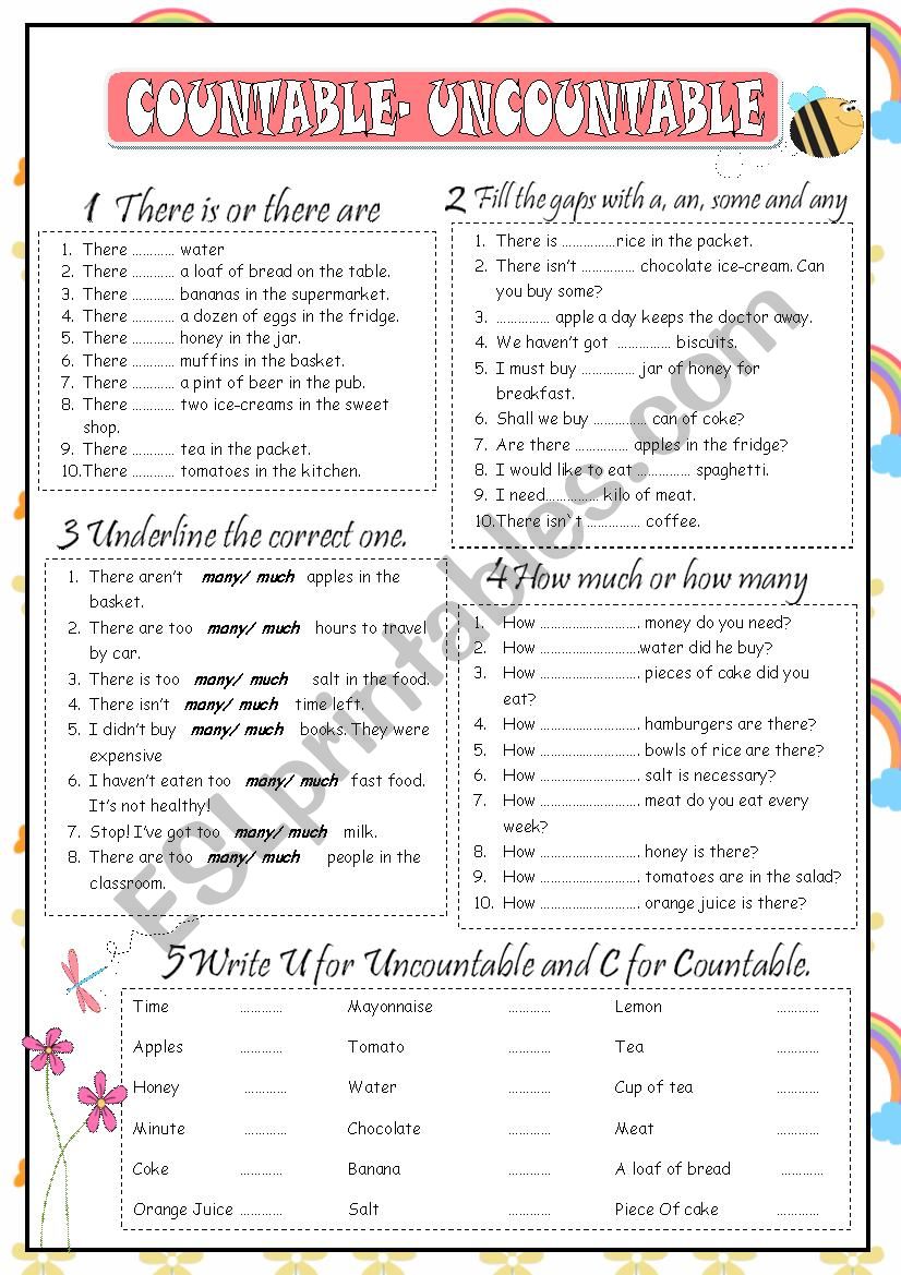 COUNTABLE AND UNCOUNTABLE (key included)