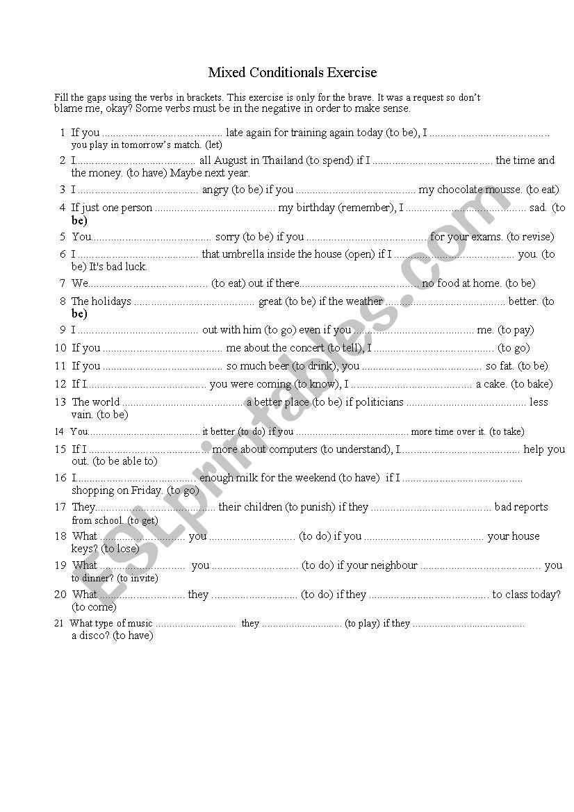 mixed if clause worksheet