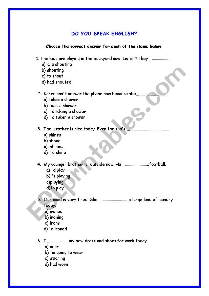 QUIZ - VERB FORM worksheet