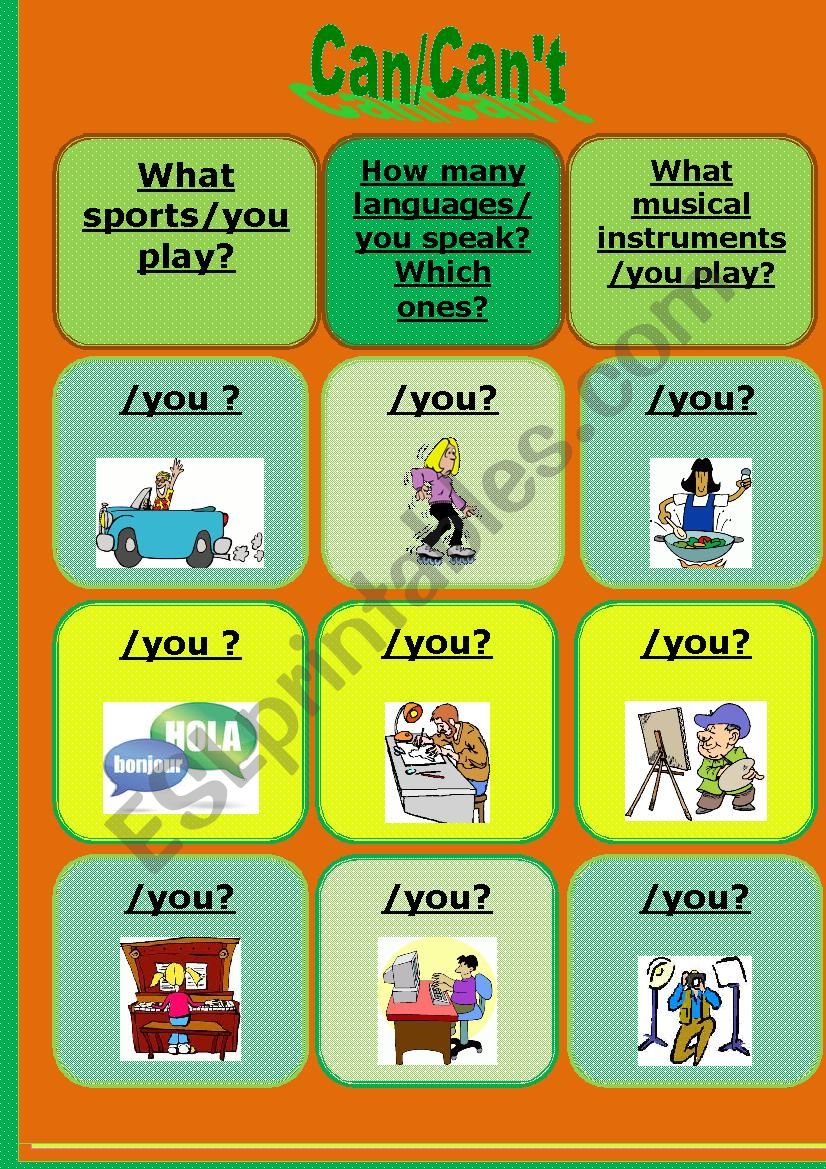 Can/Cant - speaking cards worksheet