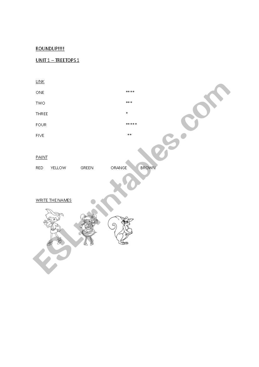 Treetops 1 - Unit 1 - Roudup worksheet