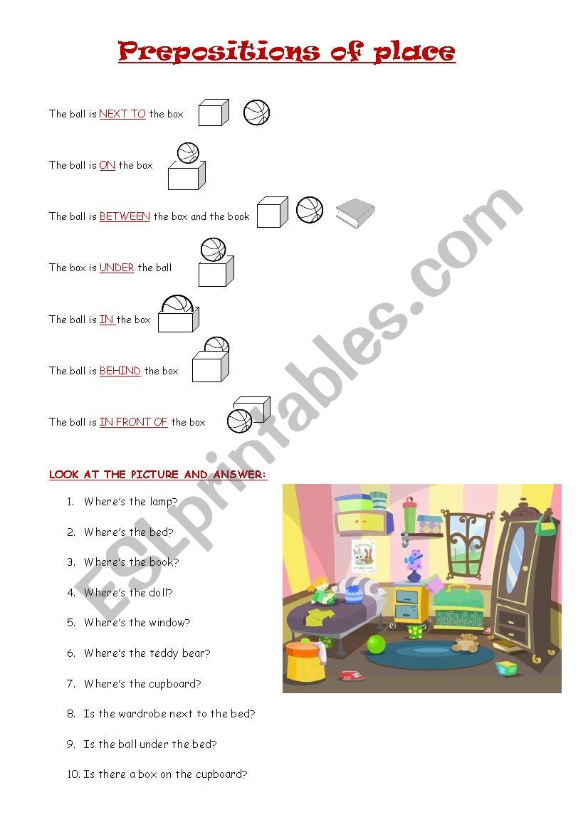 Prepositions of place worksheet