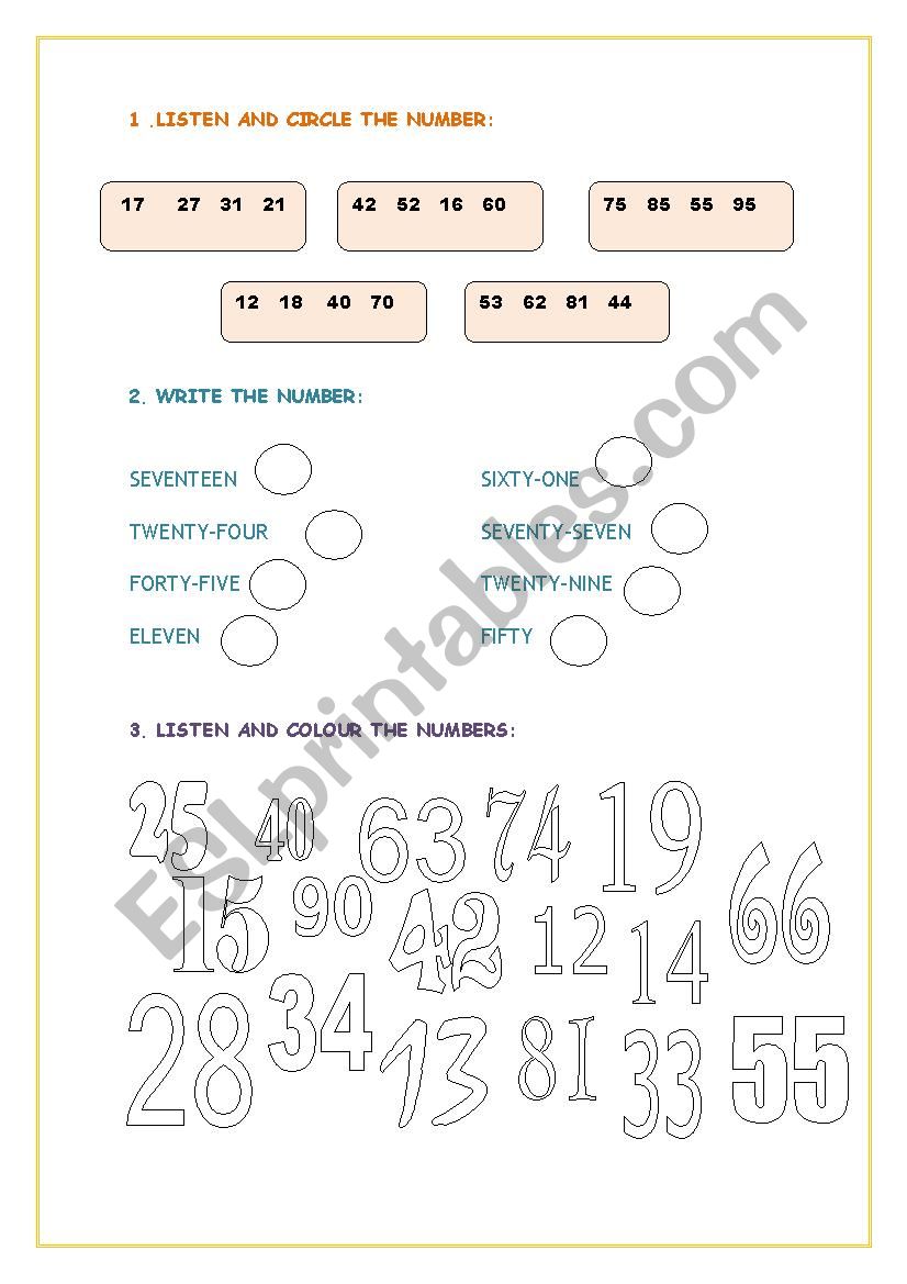 Numbers worksheet