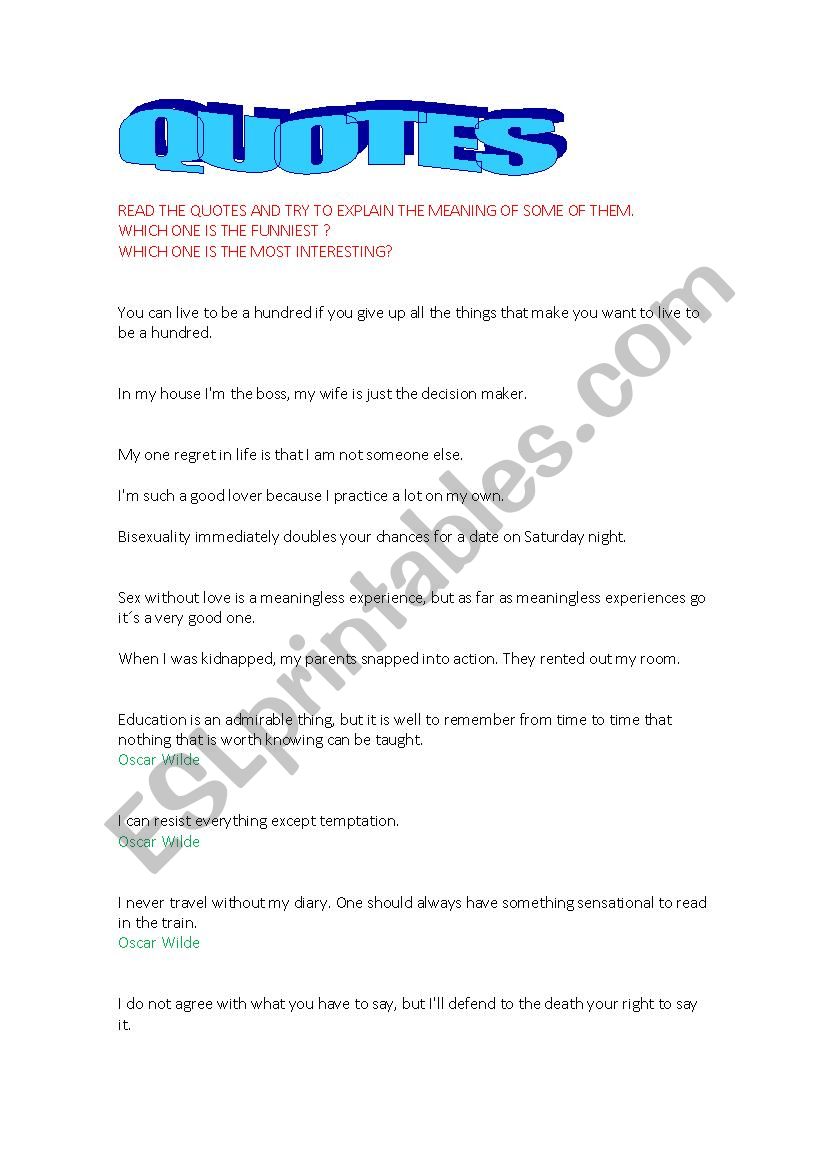 QUOTES worksheet