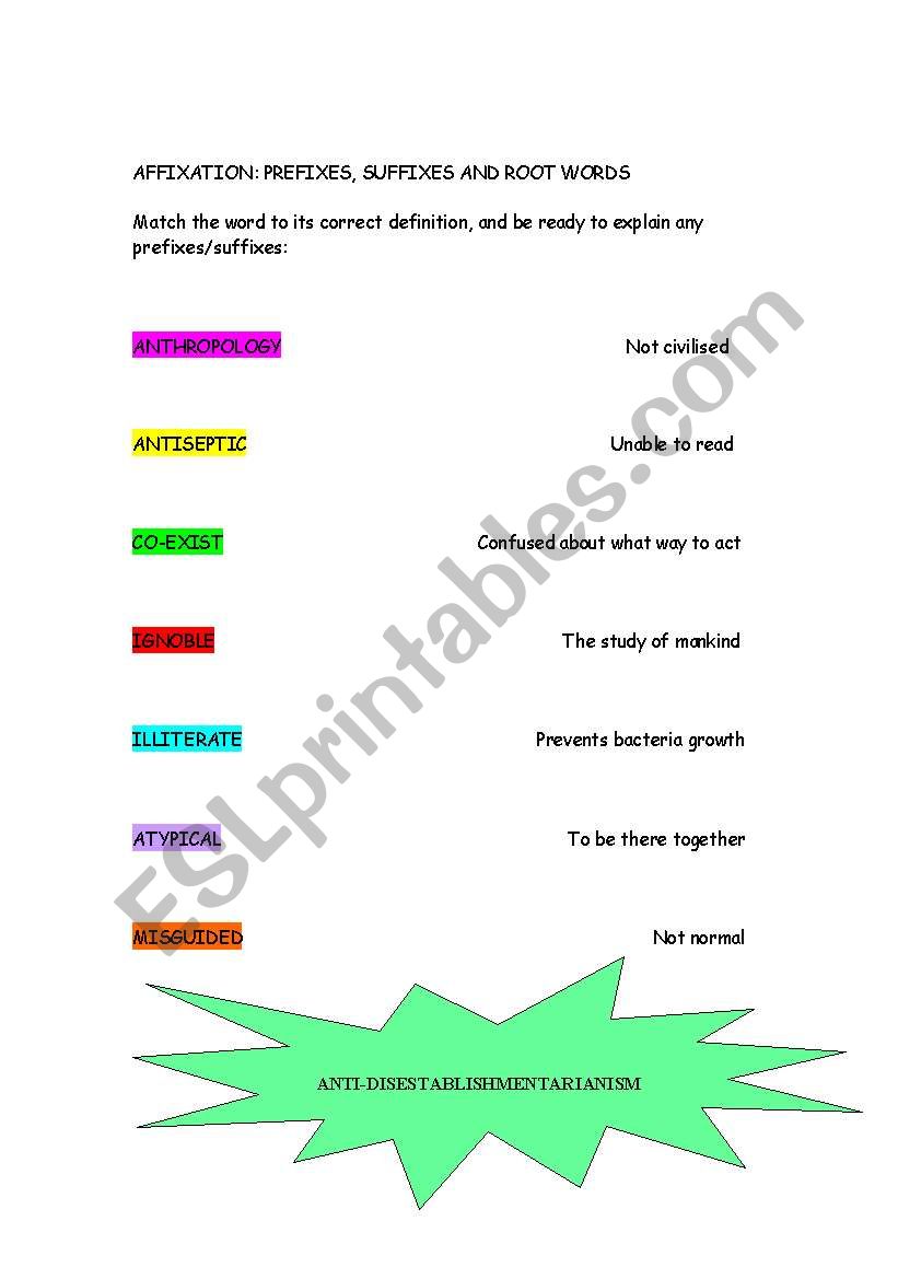 Affixation: prefixes and suffixes