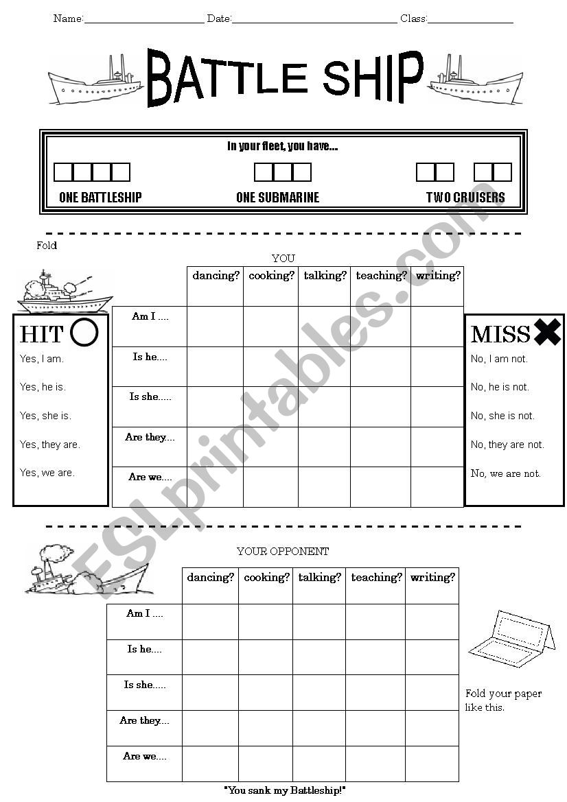 battleship game great for target sentences esl worksheet by nigelwea