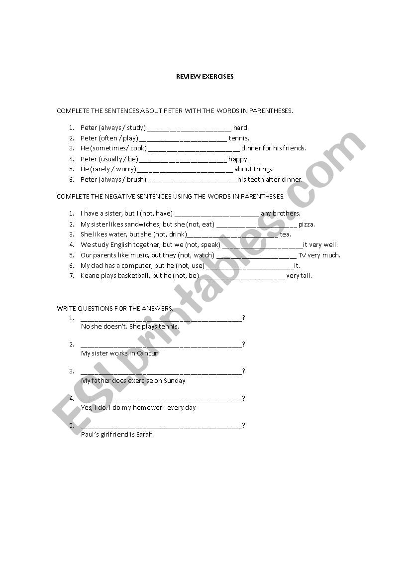 Simple Present Exercises worksheet