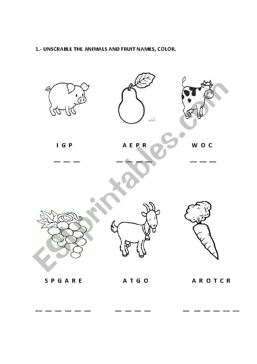 unscrable farm and fruit vocabulary