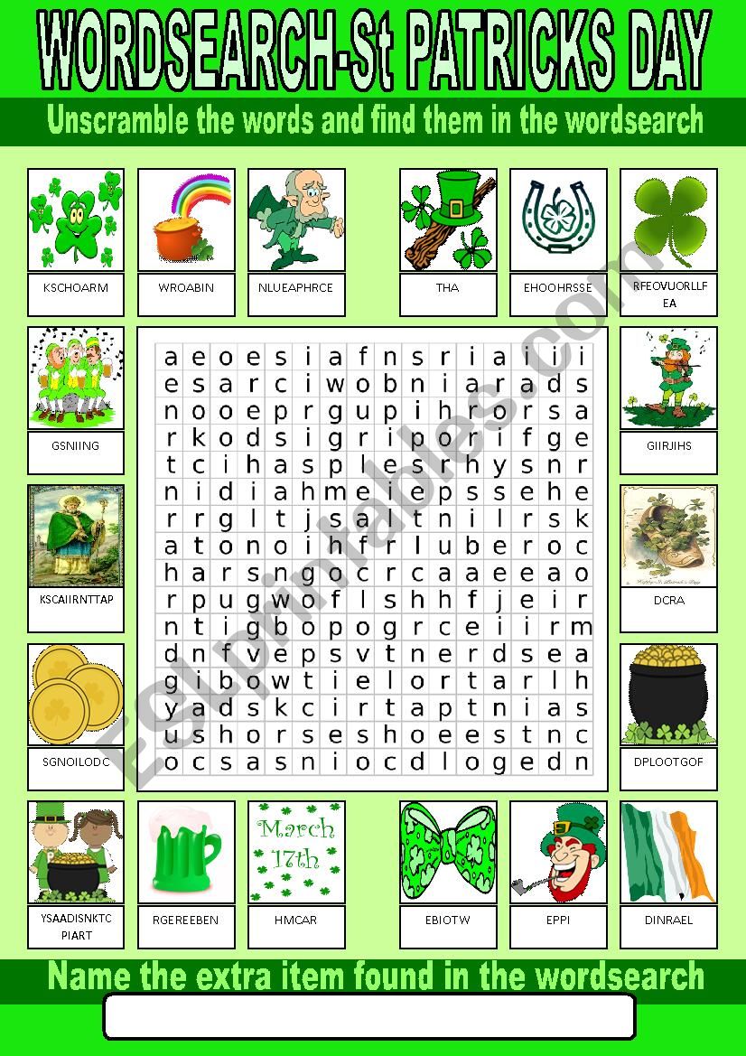 Saint PatrickÂ´s Day Wordsearch