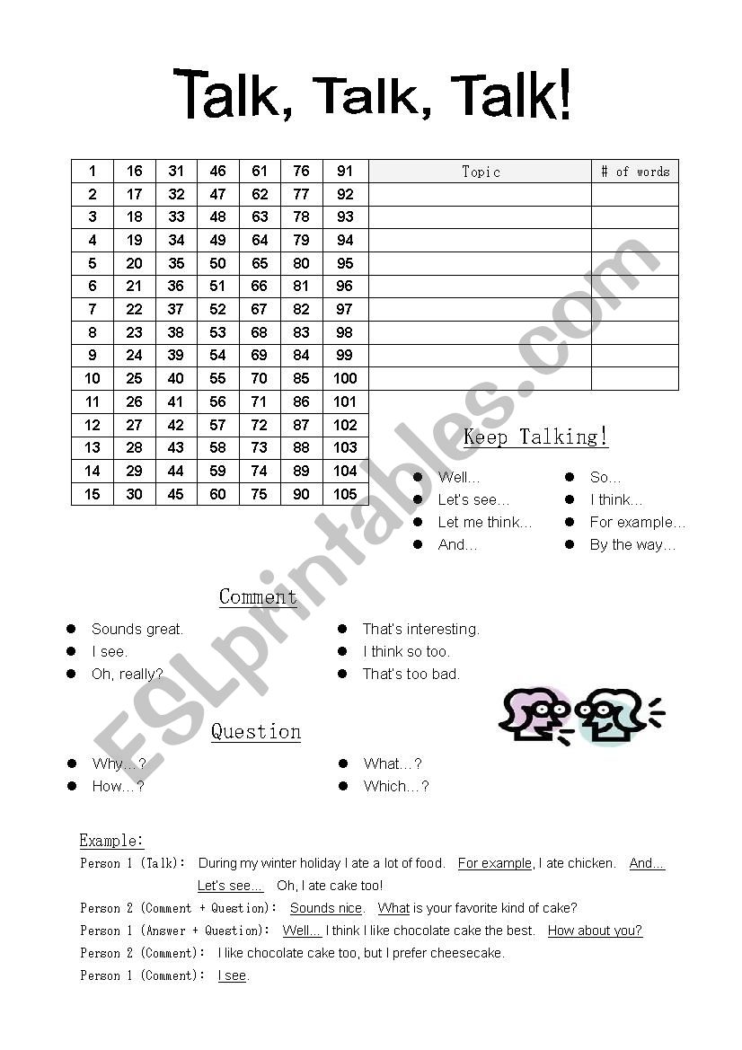 Talk, Talk, Talk! worksheet