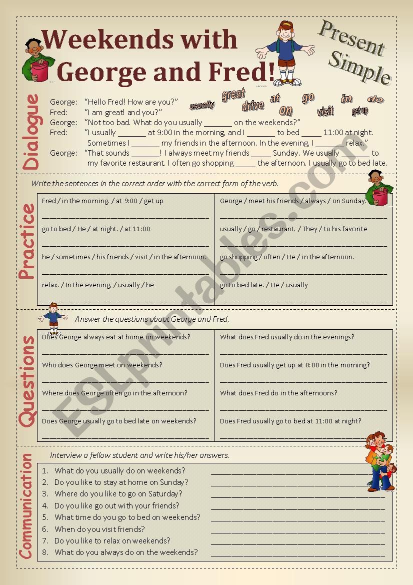 PRESENT SIMPLE Worksheet about Weekends