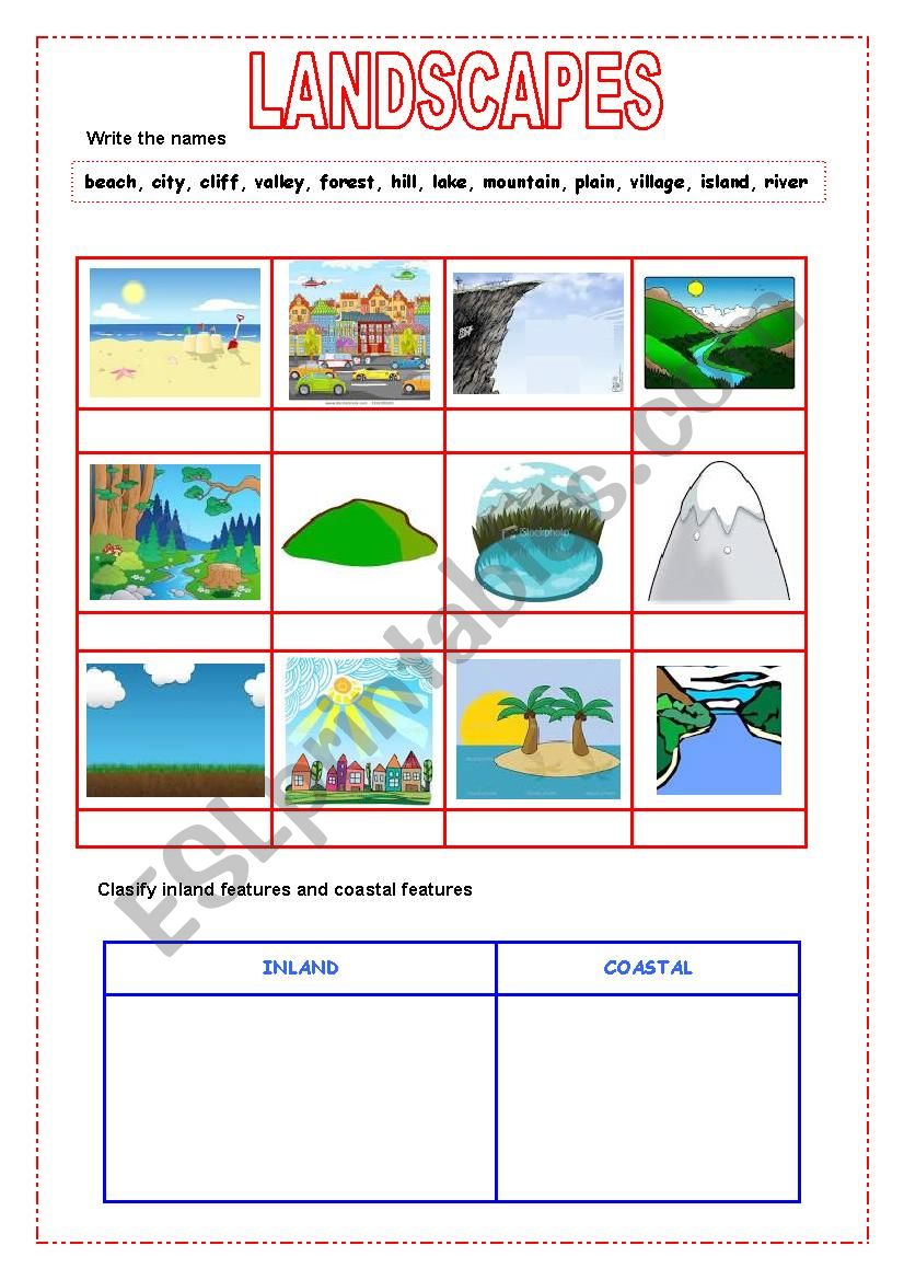 Landscapes worksheet