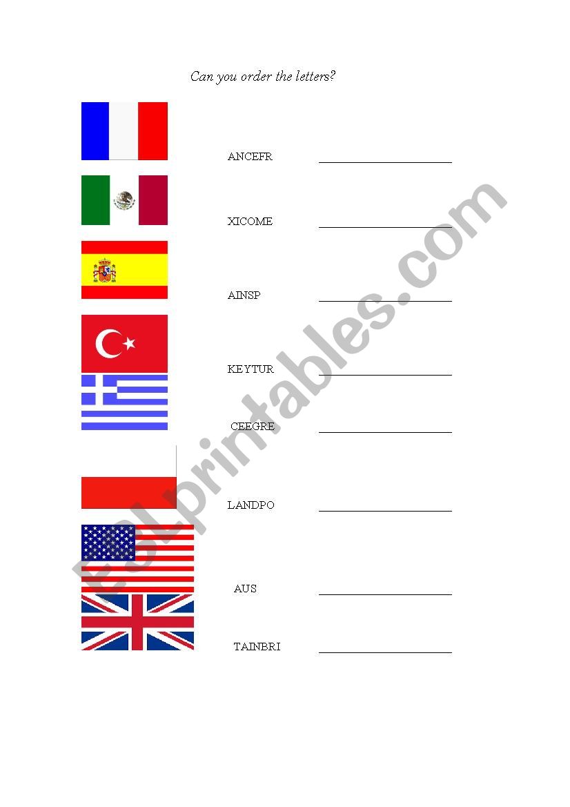 Countries and Nationalities worksheet