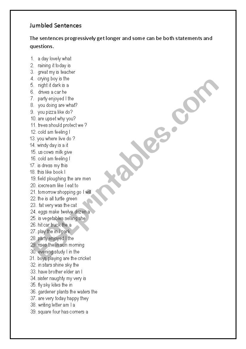 Jumbled Sentences worksheet