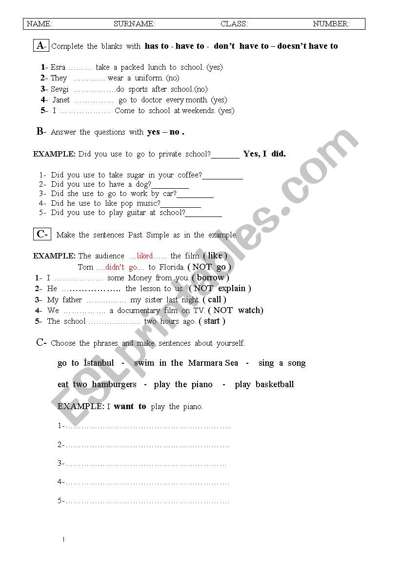 7th grade 2nd term 1st exam  worksheet