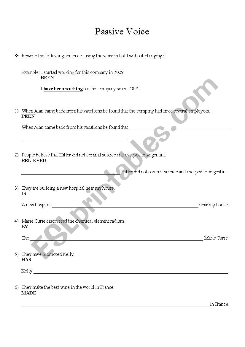 Passive Voice Worksheet worksheet