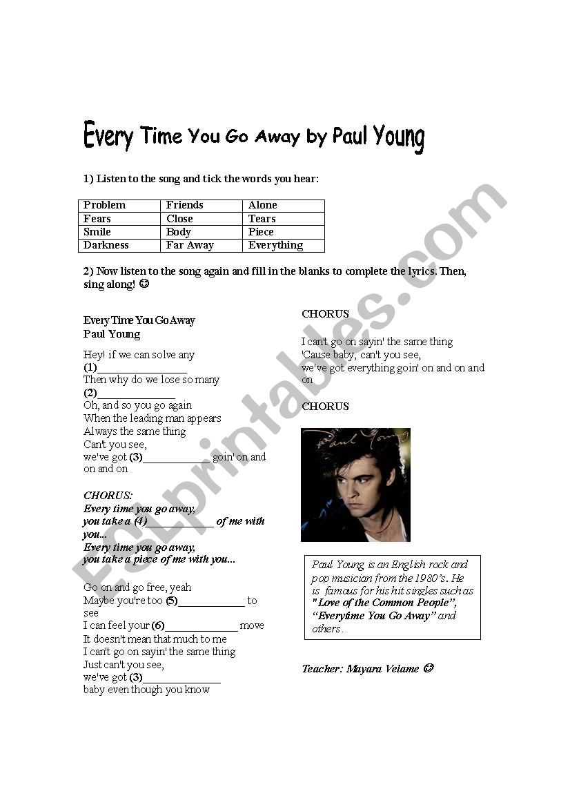 Paul Young-Everytime you go away-tradução 